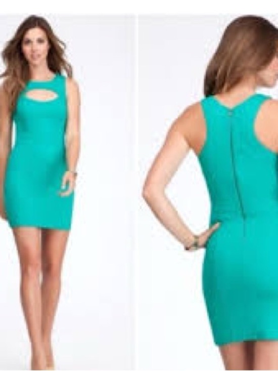 bebe Dresses & Skirts - Bebe Bodycon Mini Dress Cut Out Front Teal Green Sleeveless Size S Small